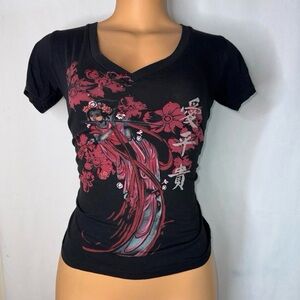 Black and Red Japanese Graphic Top